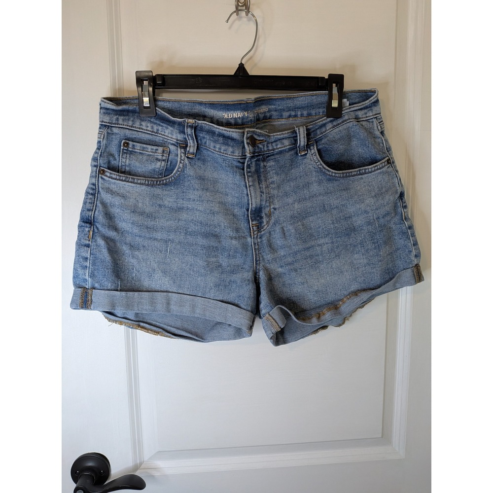 Old Navy Boyfriend Denim Shorts Medium Wash Blue Cuffed Size 14 Womens Relaxed